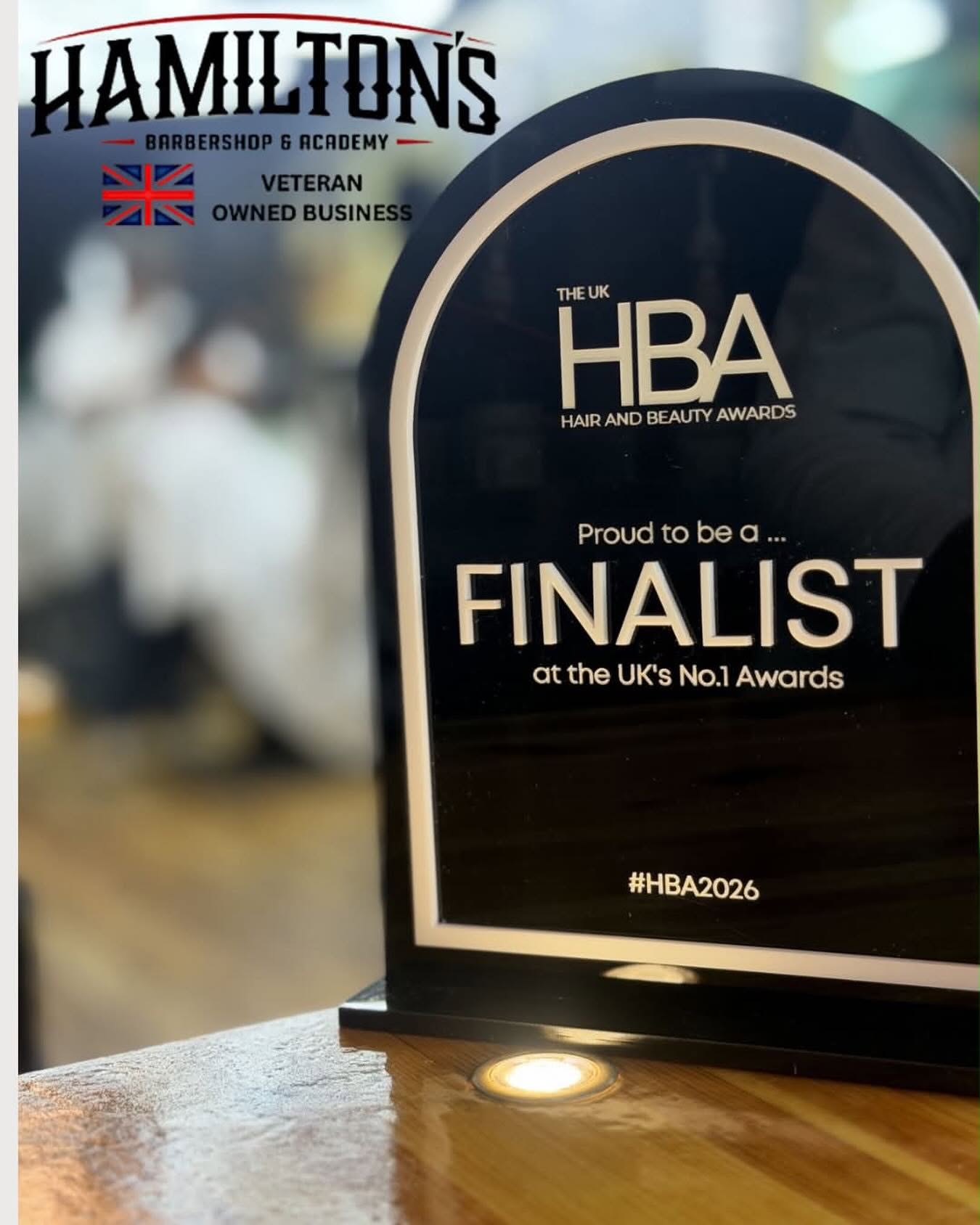 Hamilton's Barbershop UK Hair and Beauty Awards finalist plaque