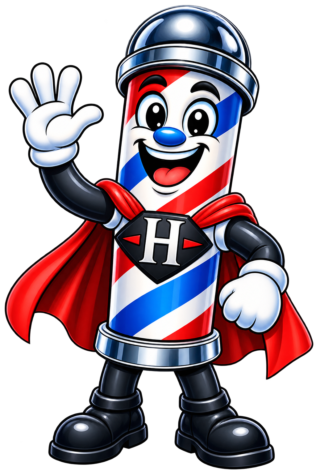 Billy the Barberpole, Hamilton's Barbershop mascot, waving