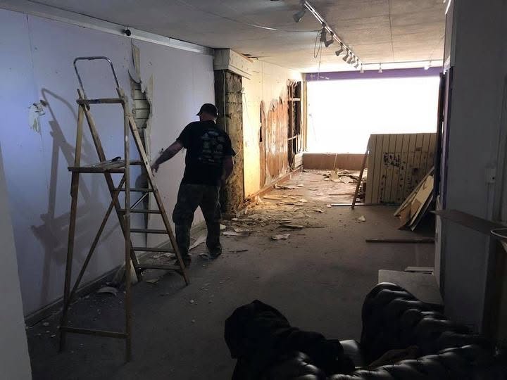Building work underway inside 24 Fore Street, archive photograph