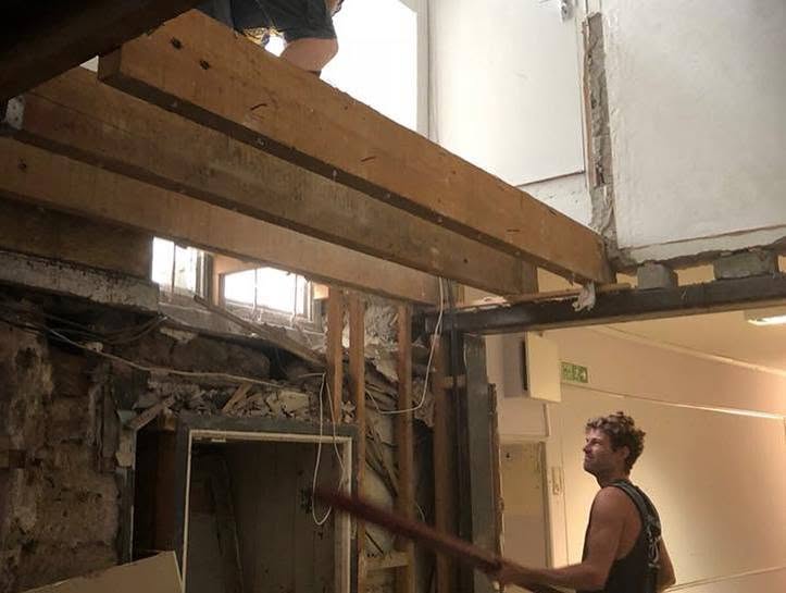 Fitting out the interior of 24 Fore Street during the build